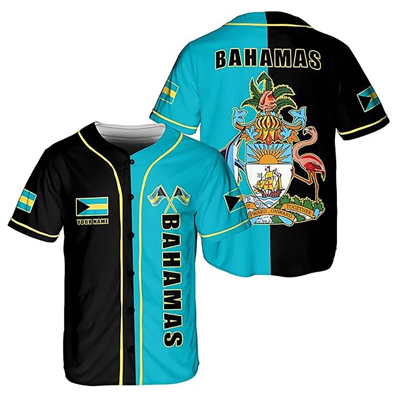 Personalized Bahamas Flag Coat of Arms Symbol Baseball Jersey S-5XL