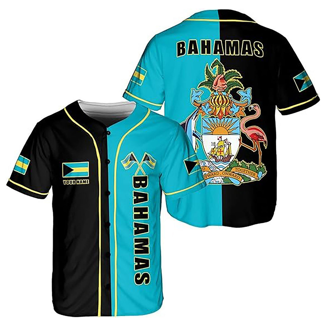Personalized Bahamas Flag Coat of Arms Symbol Baseball Jersey S-5XL