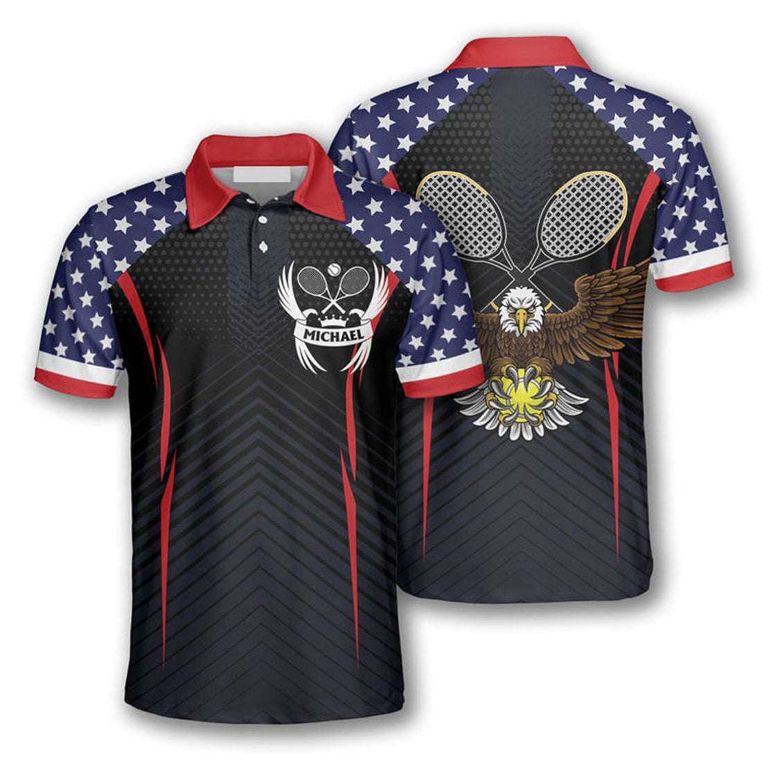 Customized Tennis Eagle American Flag 3D Printed Men's Polo Shirt S-5XL