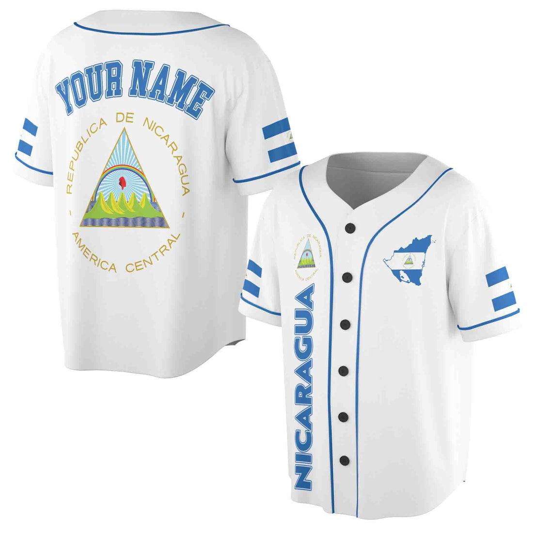 Personalized Nicaragua Flag Coat of Arms Baseball Jersey S-5XL