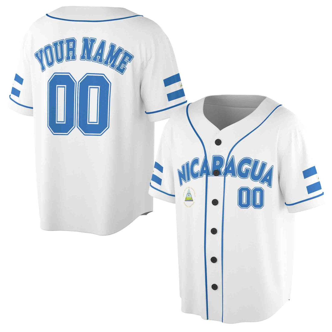 Personalized Name Number Nicaragua Flag Coat of Arms Baseball Jersey S-5XL