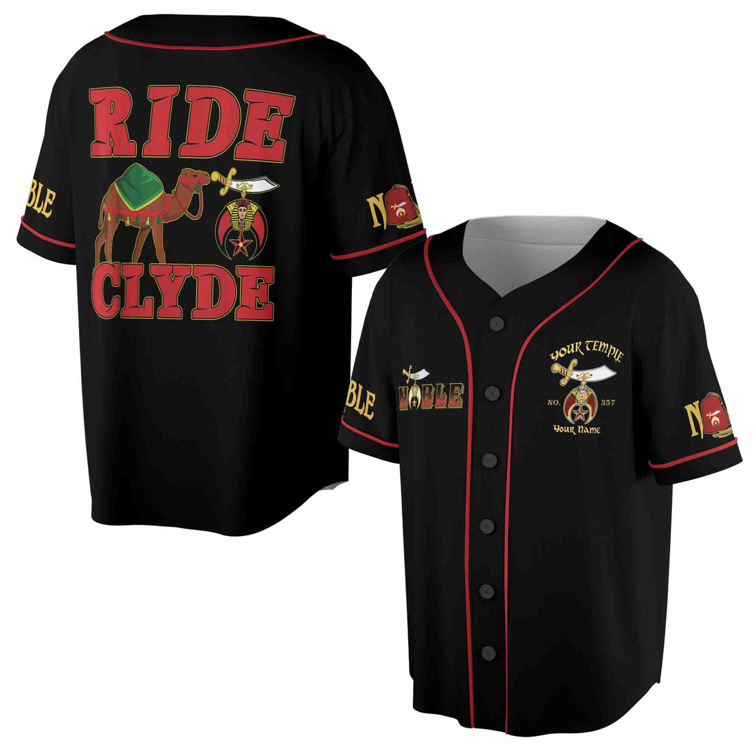 Custom Your Name, Temple Noble Shriners Ride Clyde Camel 3D Baseball Jersey Size S-5XL