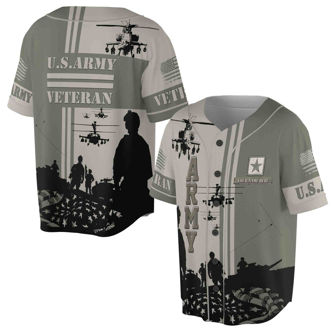 Custom Your Name And US Army Veteran Gift For Dad 3D Baseball Jersey Size S-5XL