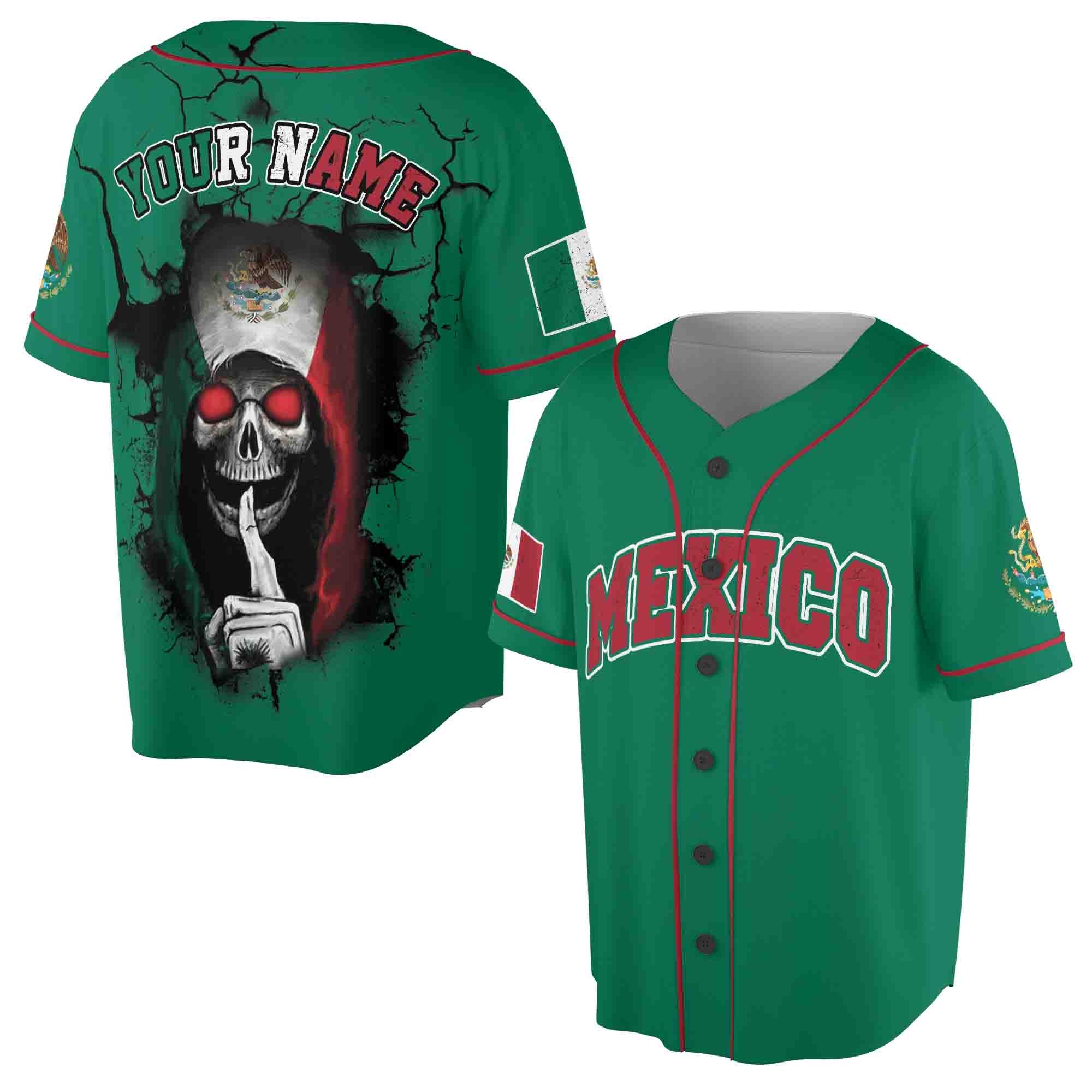 Aztec Mexican Skull Green 3D Baseball Jersey Size S-5XL