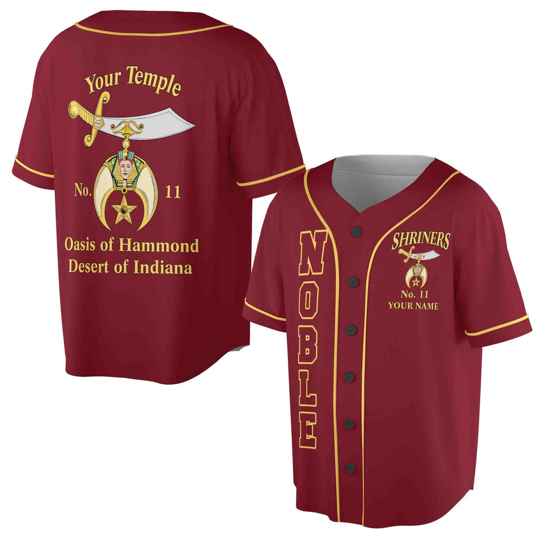 Custom Name Number Temple Shriners Noble Freemason Burgundy Baseball Jersey S-5XL