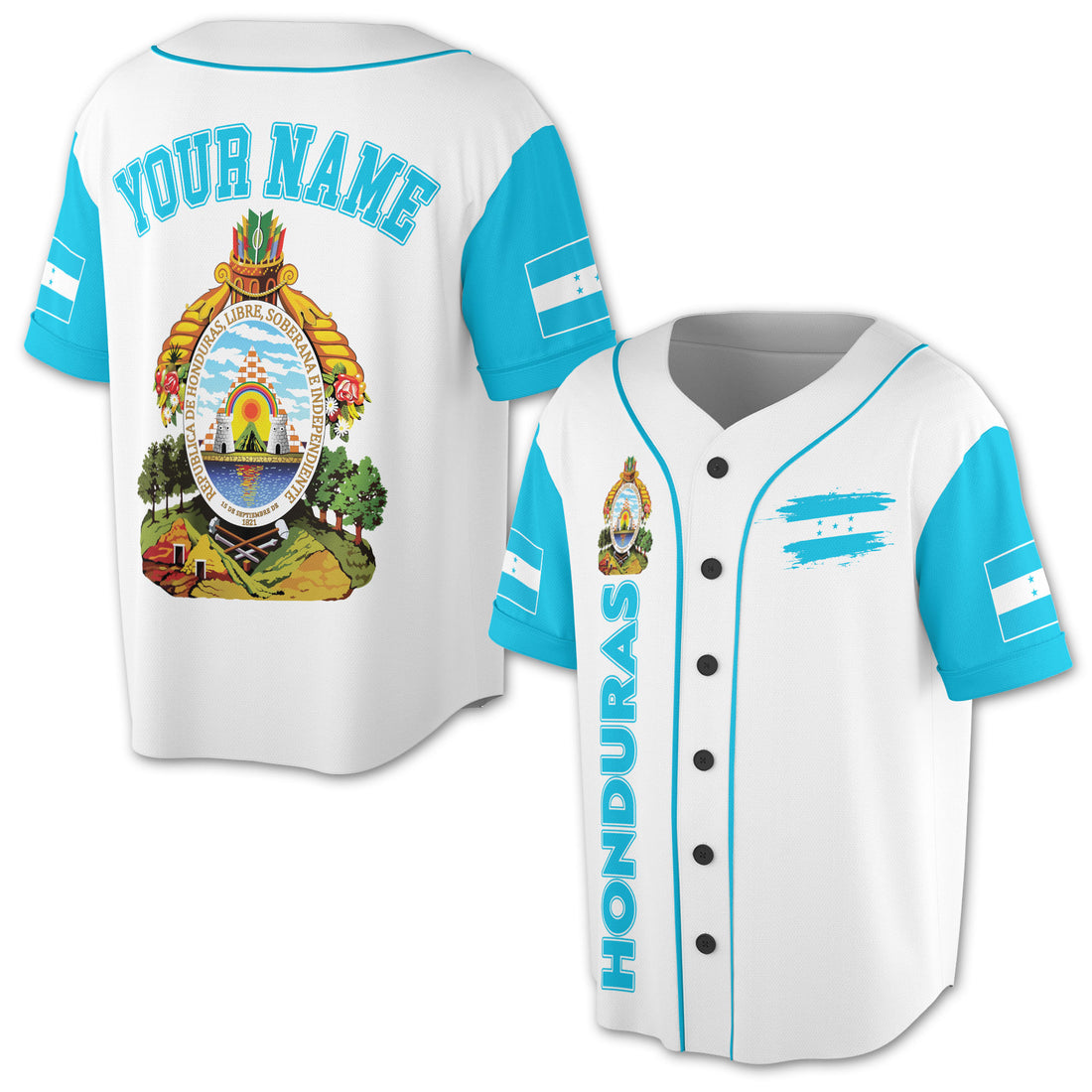 Personalized Name Honduras Flag Honduras Coat of Arms 3D Baseball Jersey Size S-5XL