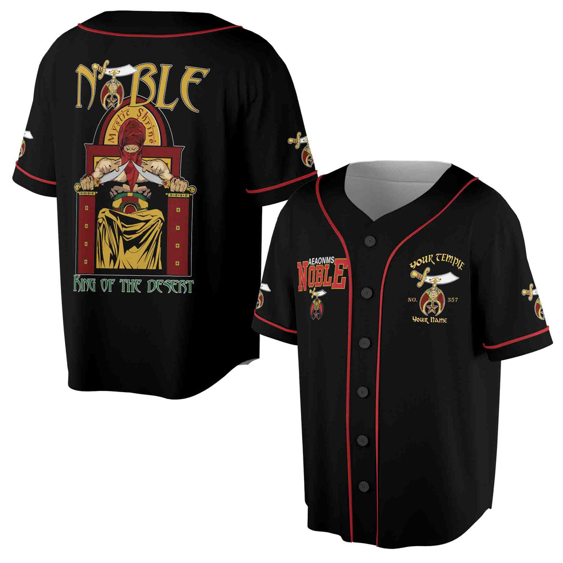 Custom Your Name, Temple Noble Shriners King Of The Desert 3D Baseball Jersey Size S-5XL