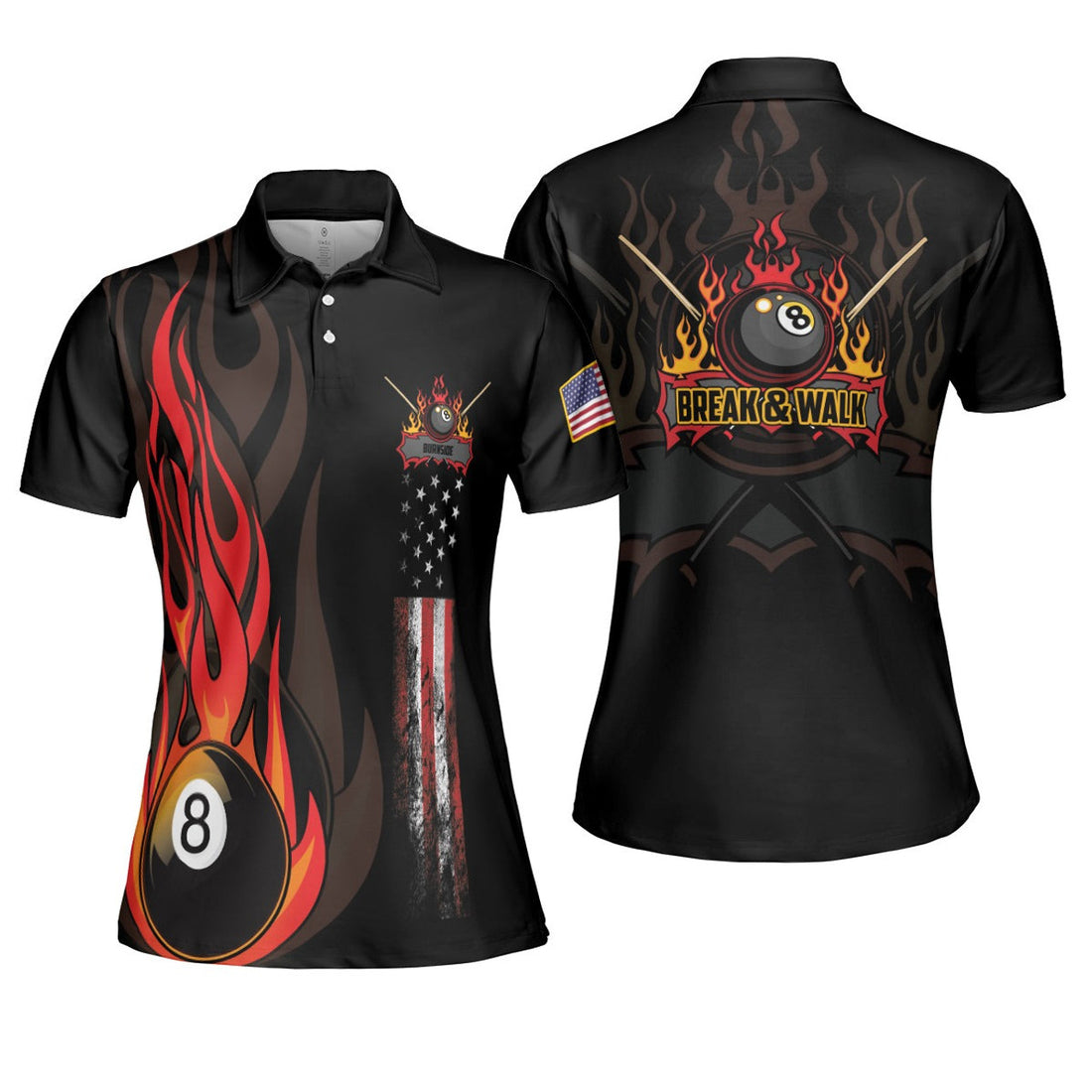 Custom Personalized Name Team Name Billiards 8 Balls Flame Short Sleeve Women Polo Shirt S-5XL