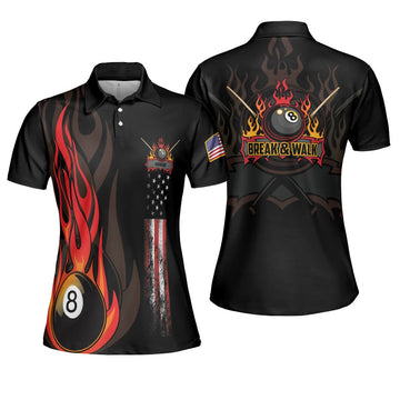 Custom Personalized Name Team Name Billiards 8 Balls Flame Short Sleeve Women Polo Shirt S-5XL