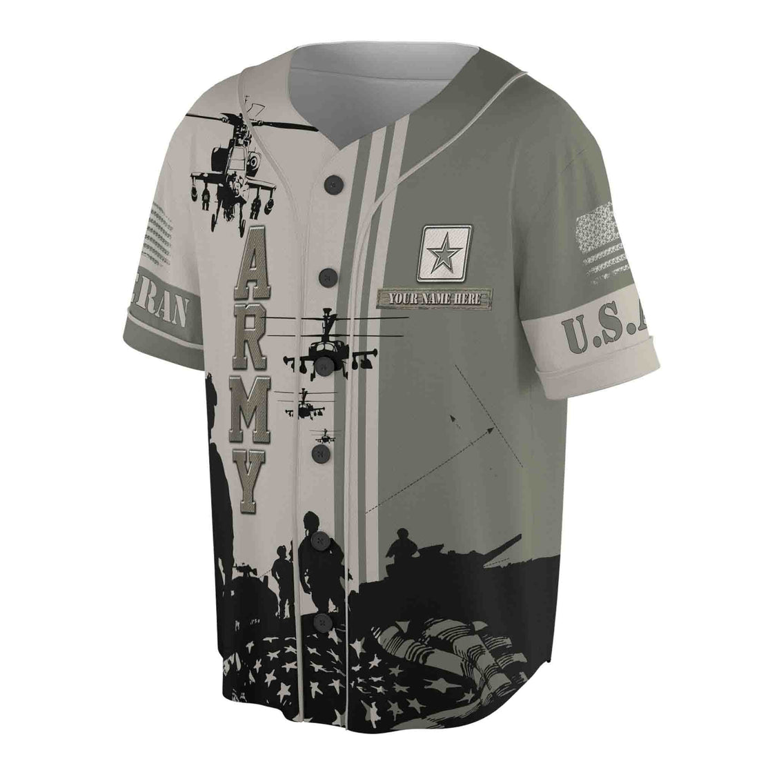 Custom Your Name And US Army Veteran Gift For Dad 3D Baseball Jersey Size S-5XL