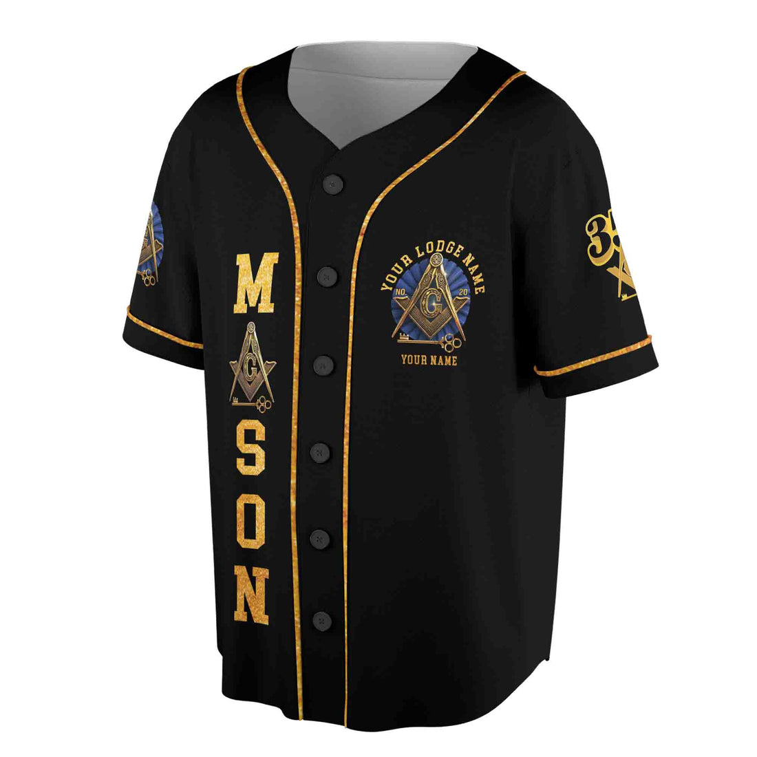Square & Compass with Key Custom Lodge Name Number 3D Baseball Jersey Size S-5XL