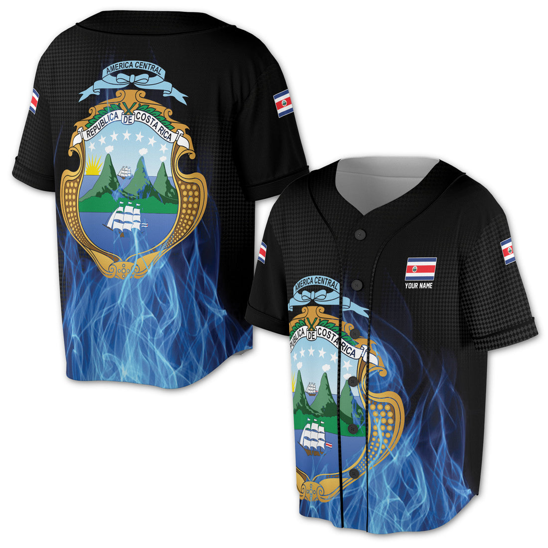 Personalized Costa Rica Flag Coat of Arms Baseball Jersey S-5XL