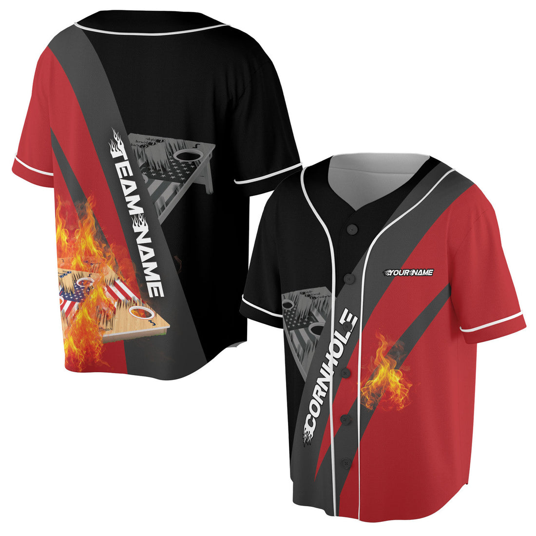 Personalized On Fire Baseball Jersey for Cornhole Board S-5XL