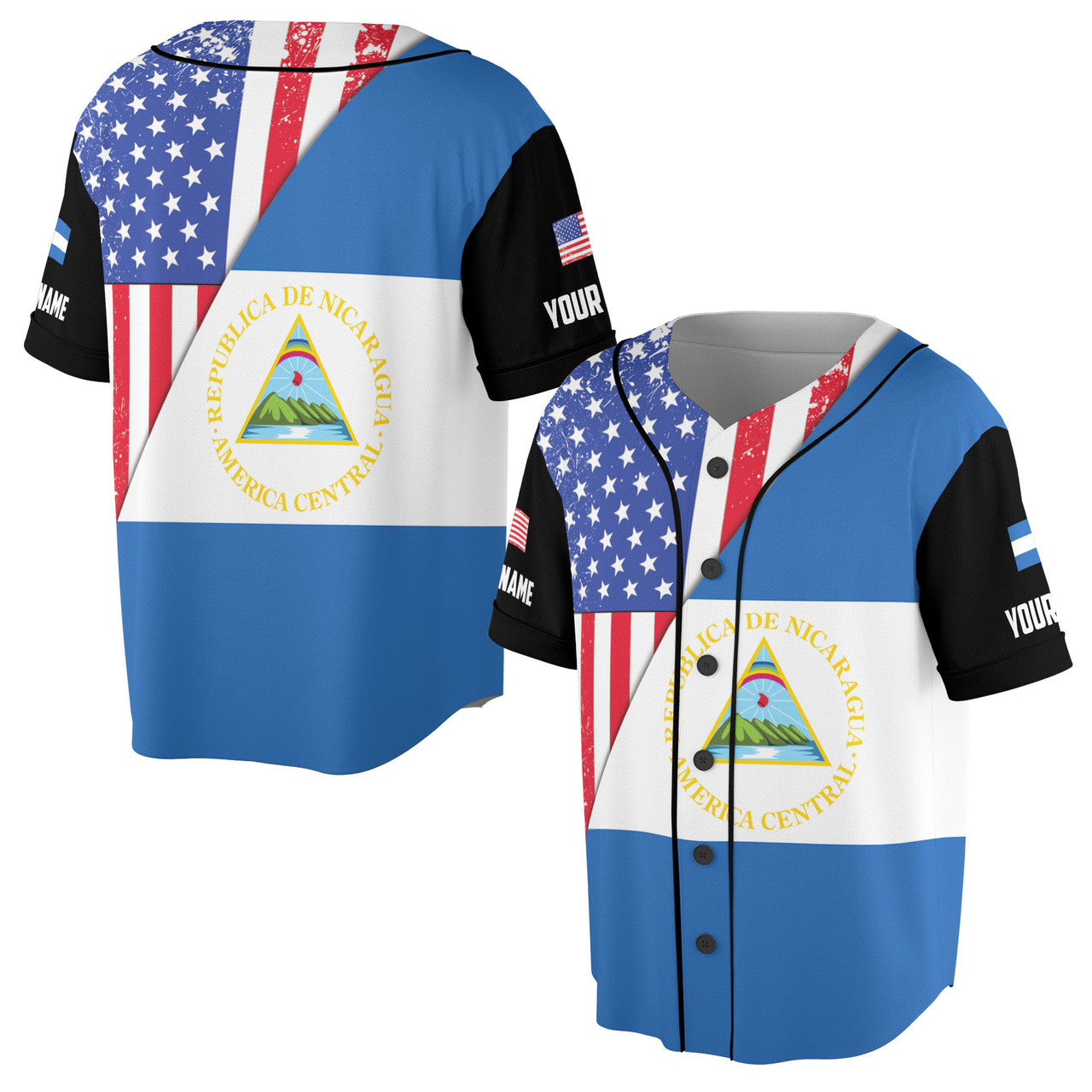 Custom Patriotic America Nicaragua Flag Baseball Jersey S-5XL