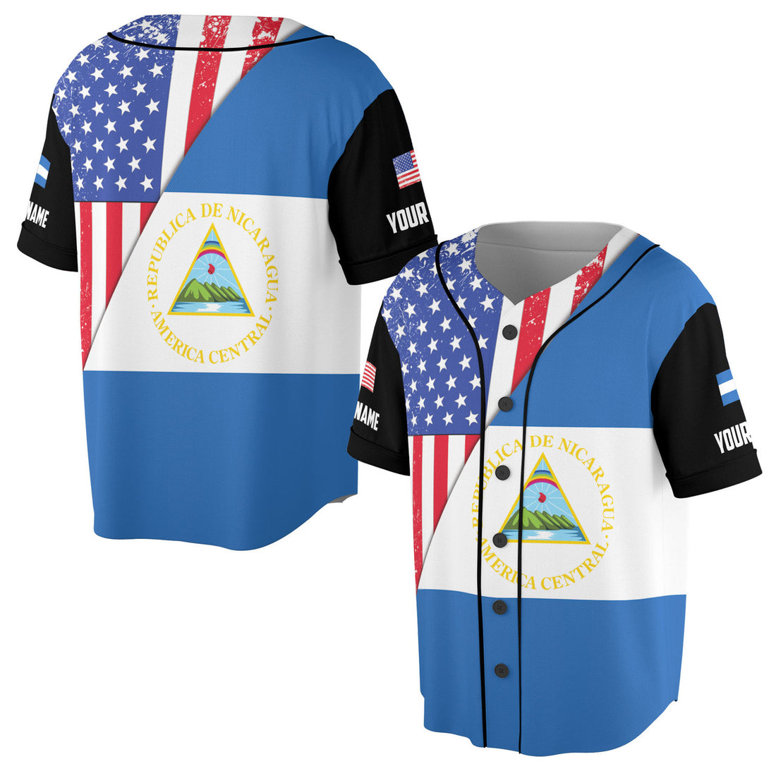 Custom Patriotic America Nicaragua Flag Baseball Jersey S-5XL