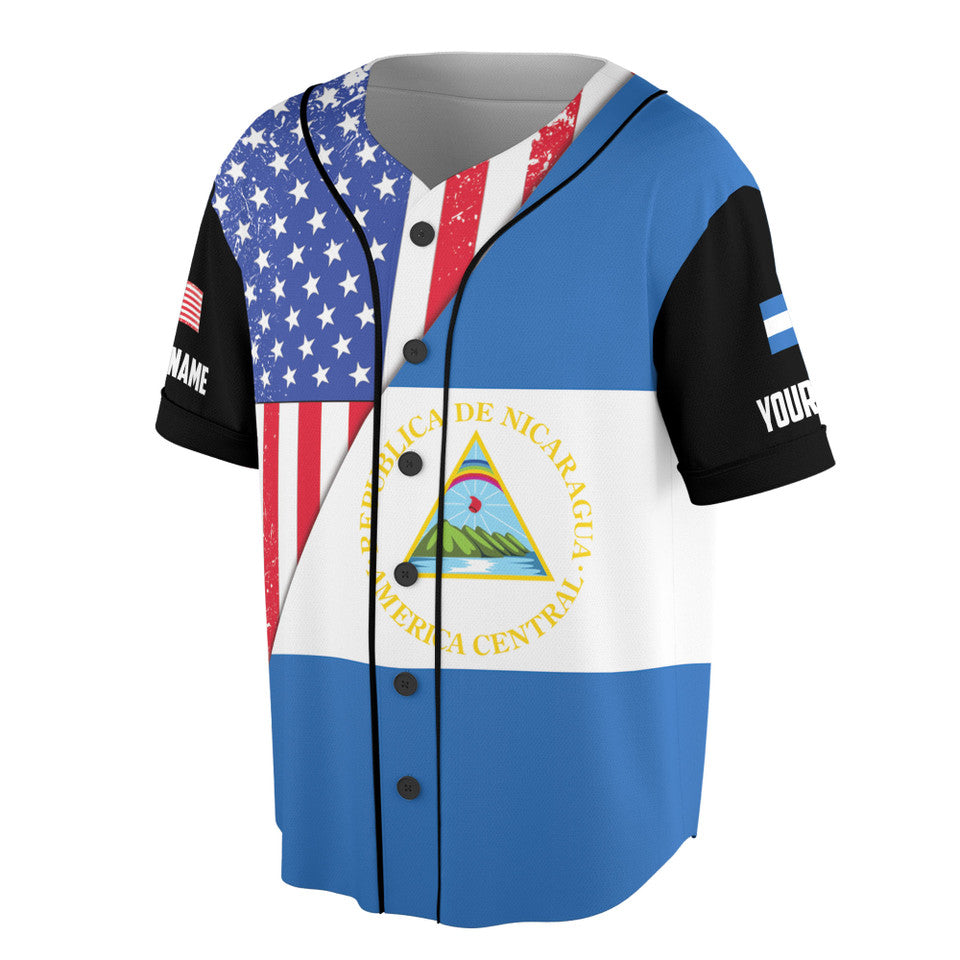 Custom Patriotic America Nicaragua Flag Baseball Jersey S-5XL