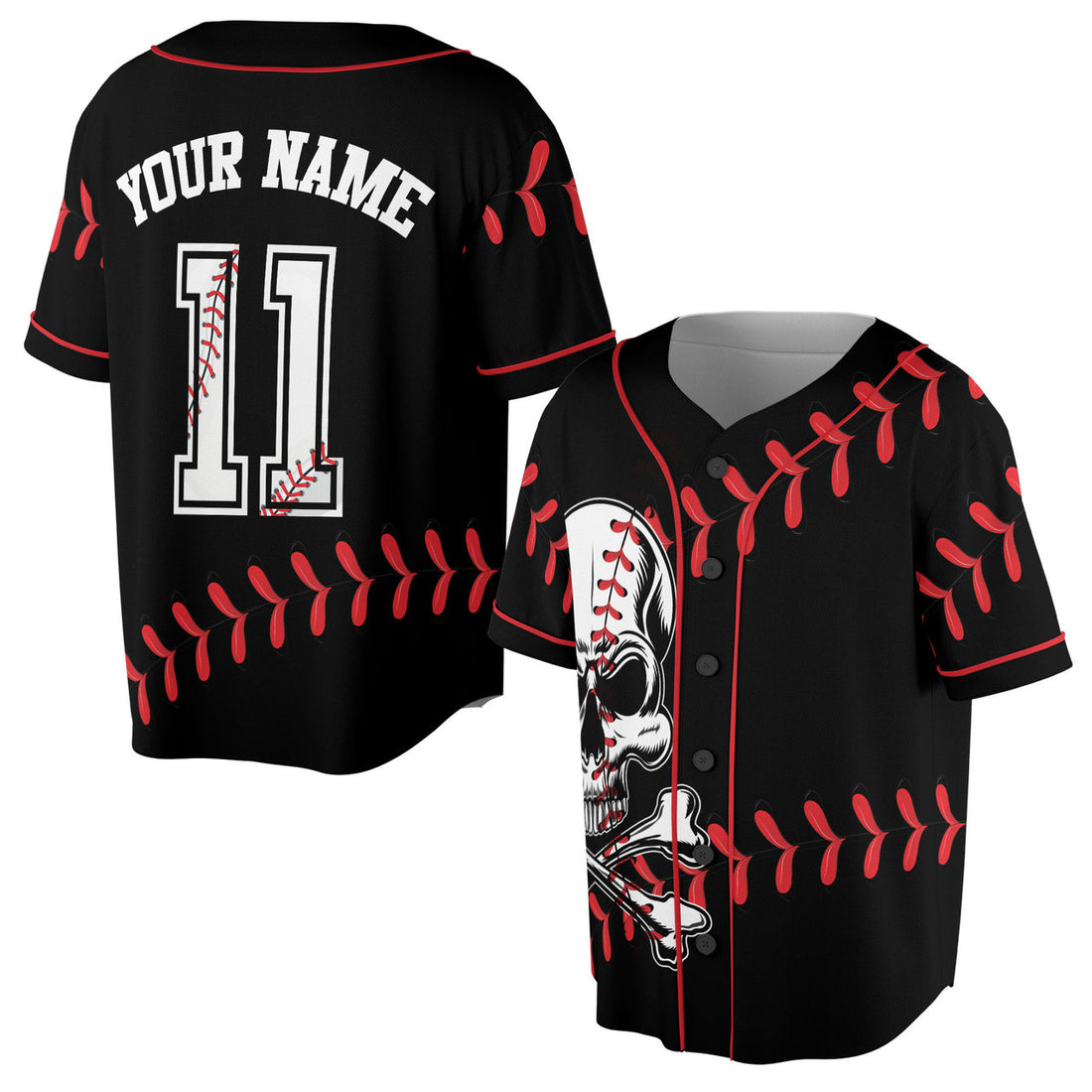 Custom 11 Ball N Skull Baseball Jersey S-5XL