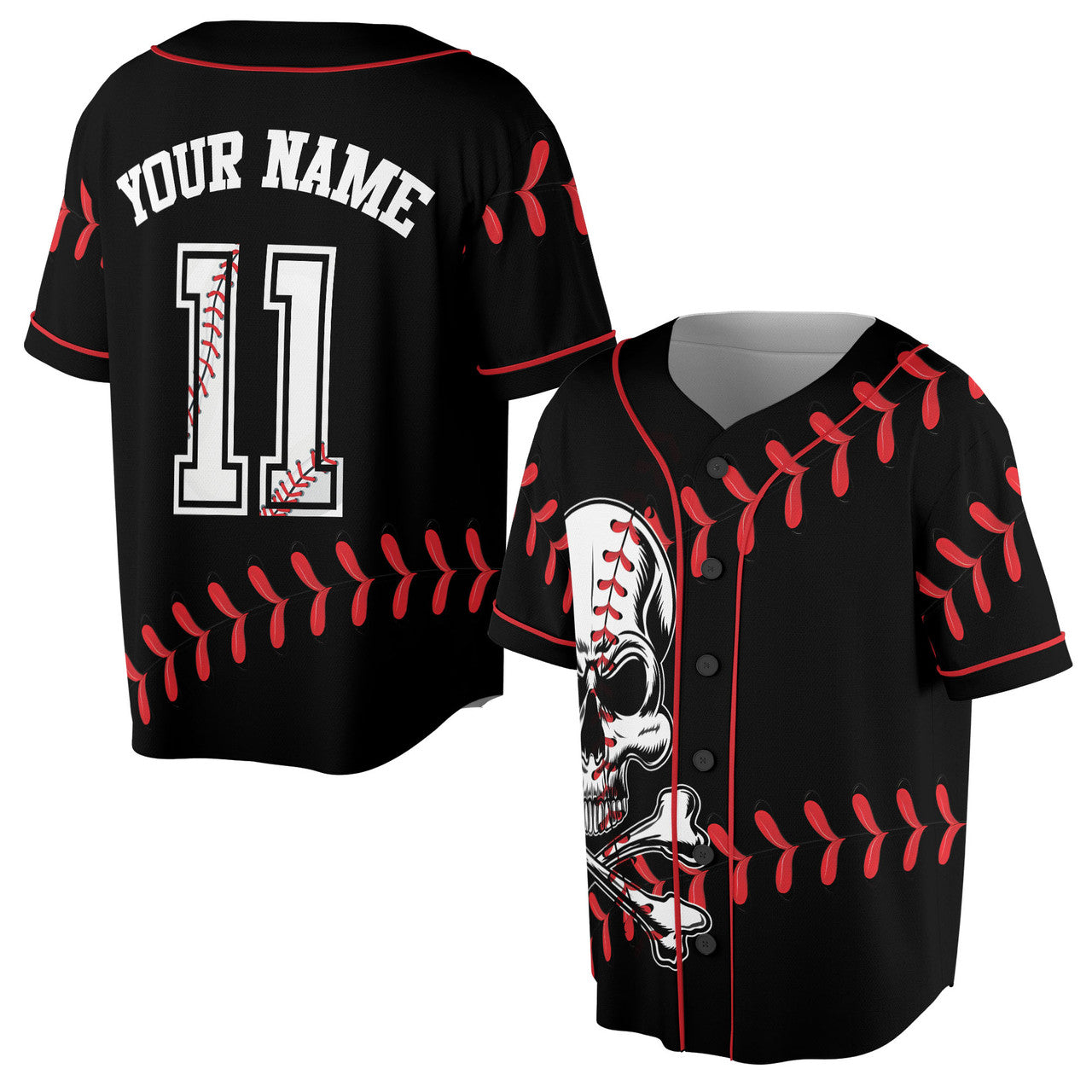 Custom 11 Ball N Skull Baseball Jersey S-5XL