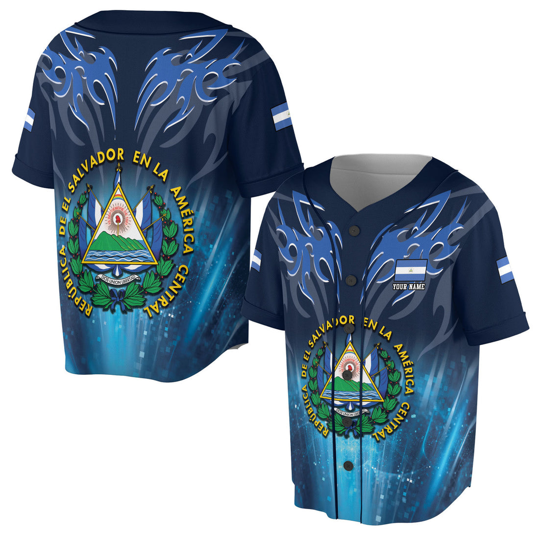 Personalized El Salvador Coat of Arms Baseball Jersey S-5XL