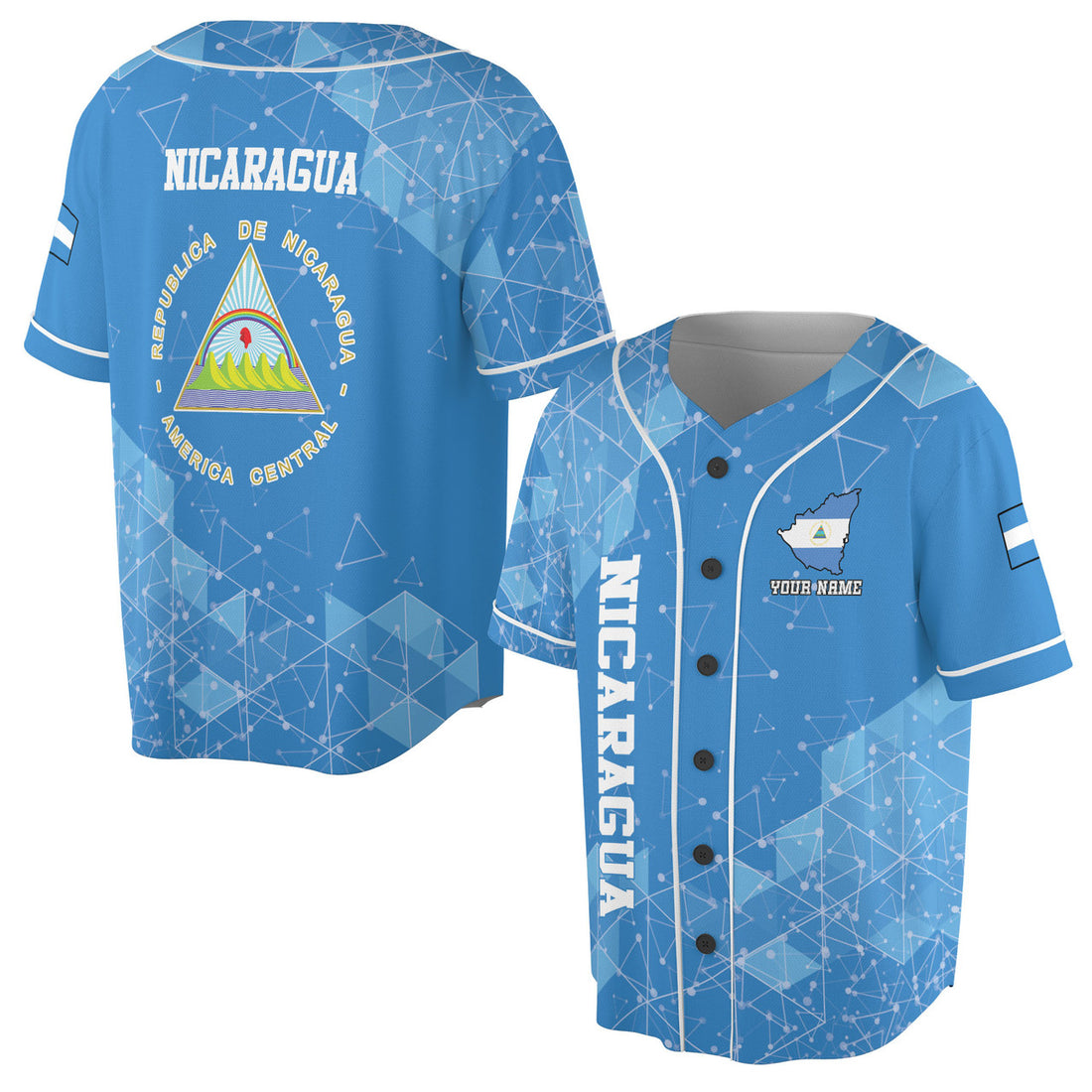 Custom Patriotic Nicaragua Coat of Arms Baseball Jersey S-5XL
