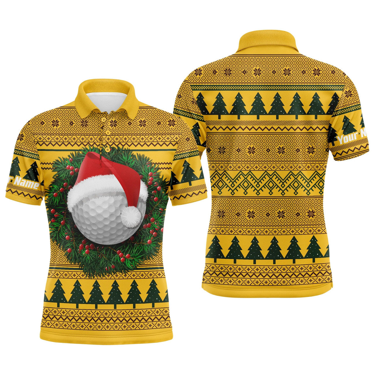 Personalized Golf Shirt Christmas Sweater Pattern Gift Men's Polo Shirt S-5XL