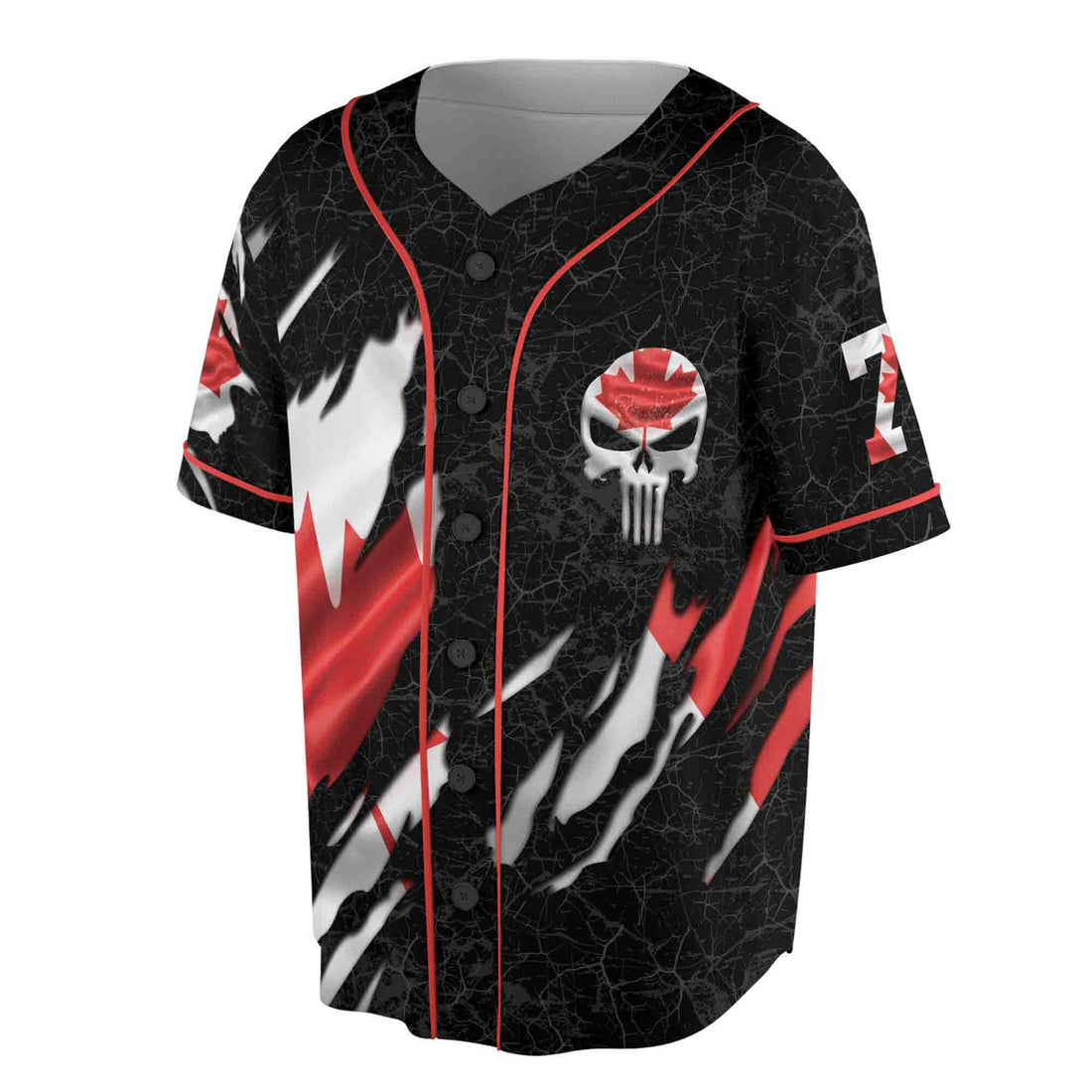 Canada Flag Grunge Punisher Skull Baseball Jersey S-5XL