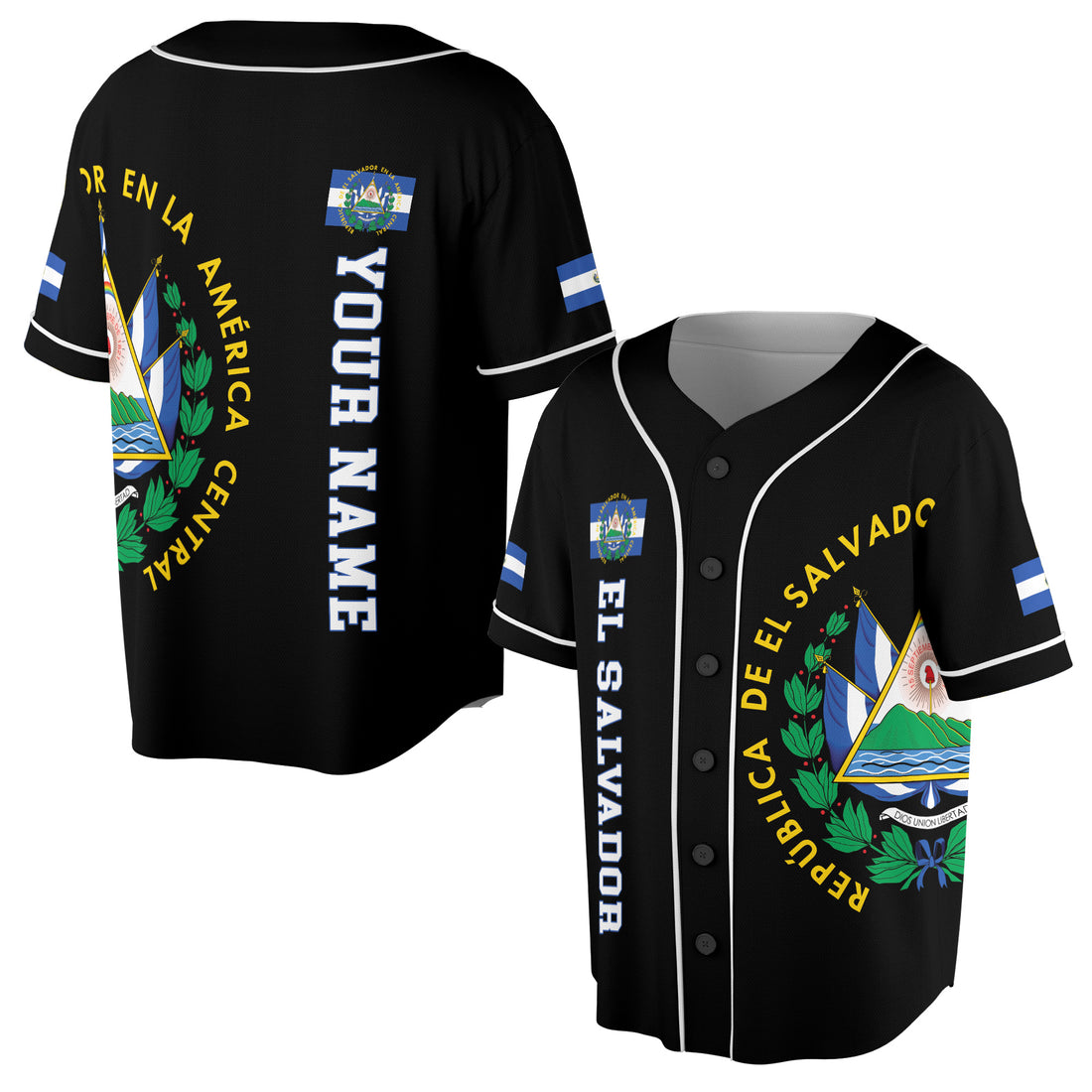 Personalized Name Black El Salvador Baseball Jersey Shirt S-5XL