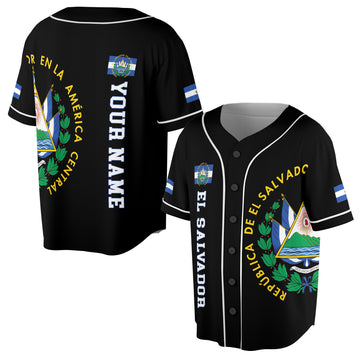 Personalized Name Black El Salvador Baseball Jersey Shirt S-5XL