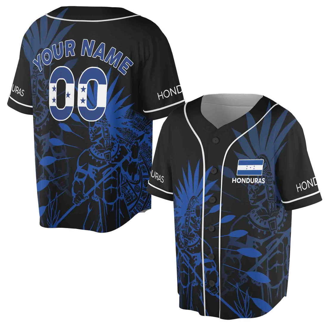 Personalized Honduras Flag Coat of Arms Symbol Dark Blue Baseball Jersey S-5XL