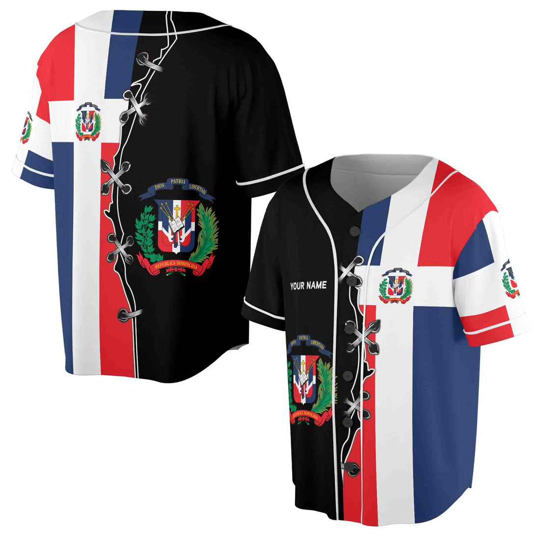 Personalized Name Dominican Republic Flag Coat of Arms Baseball Jersey S-5XL