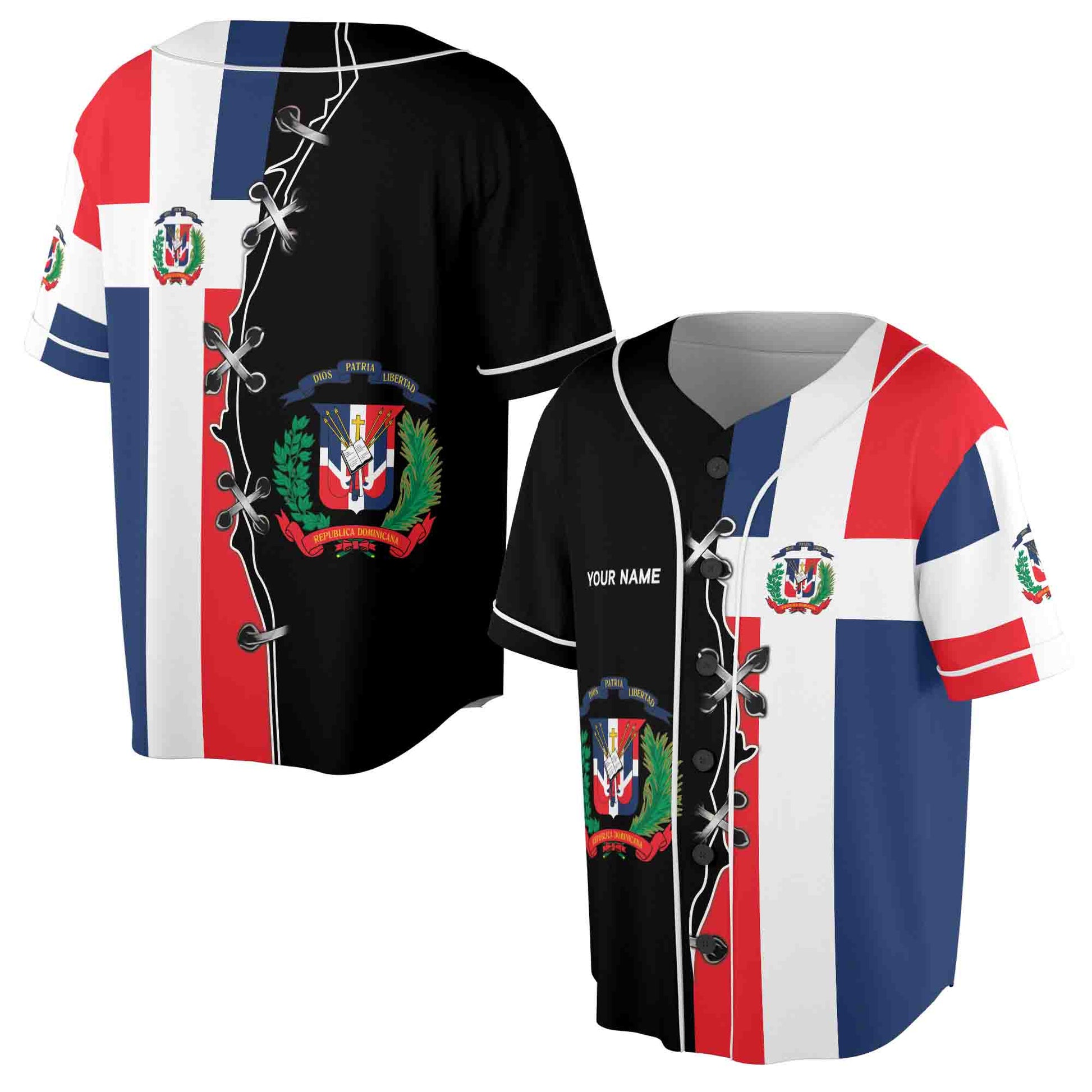 Personalized Name Dominican Republic Flag Coat of Arms Baseball Jersey S-5XL