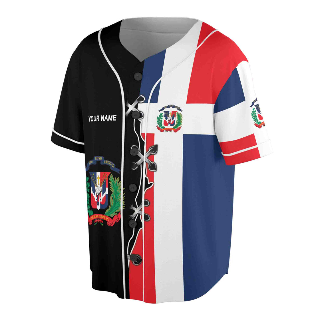Personalized Name Dominican Republic Flag Coat of Arms Baseball Jersey S-5XL