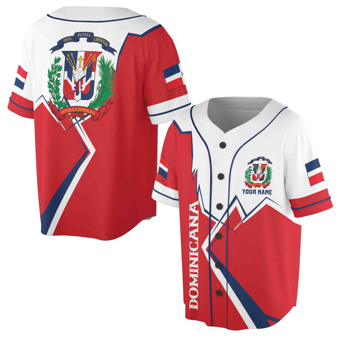 Personalized Name Dominican Republic Flag Coat of Arms Mountains Dominicana Baseball Jersey S-5XL
