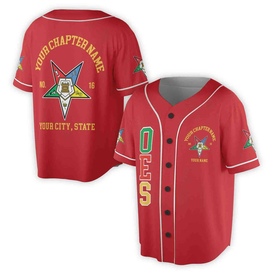 Custom Name Order of the Eastern Star OES Pentagon Down AF&AM Unisex Baseball Jersey S-5XL