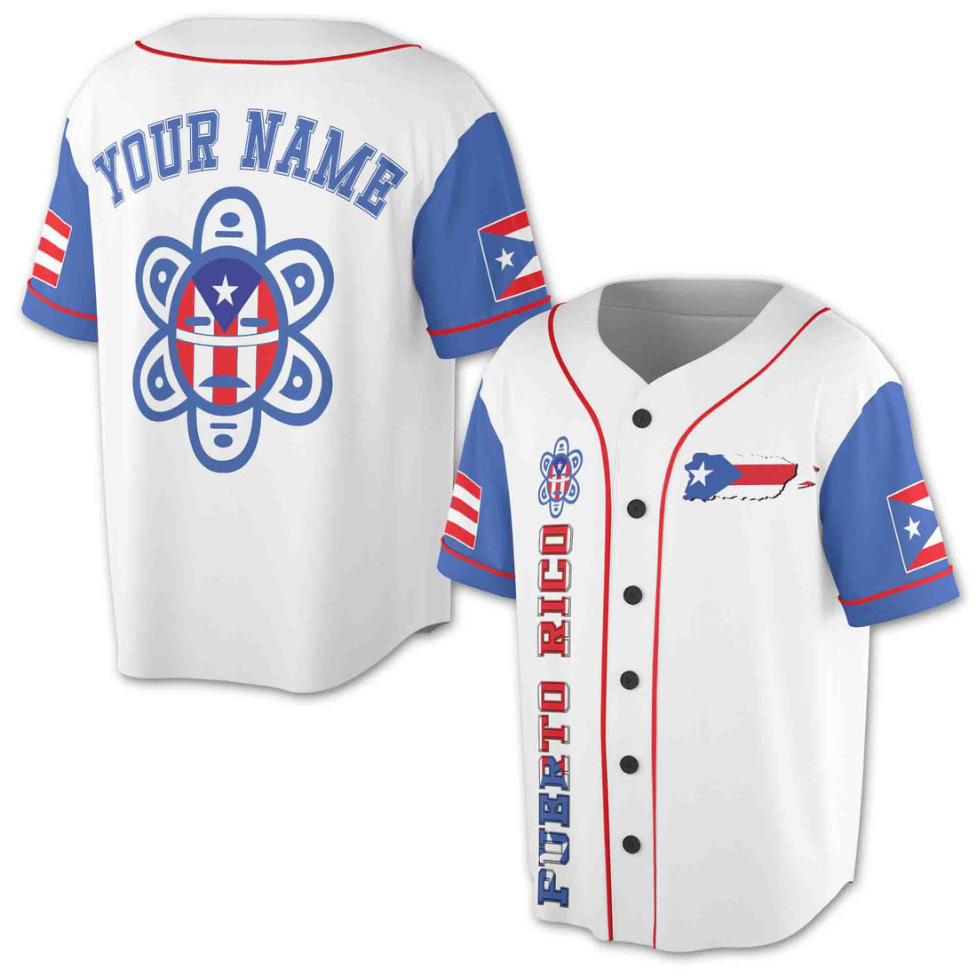 Custom Name Puerto Rico Puerto Rican Flag Sun Taino Baseball Jersey S-5XL