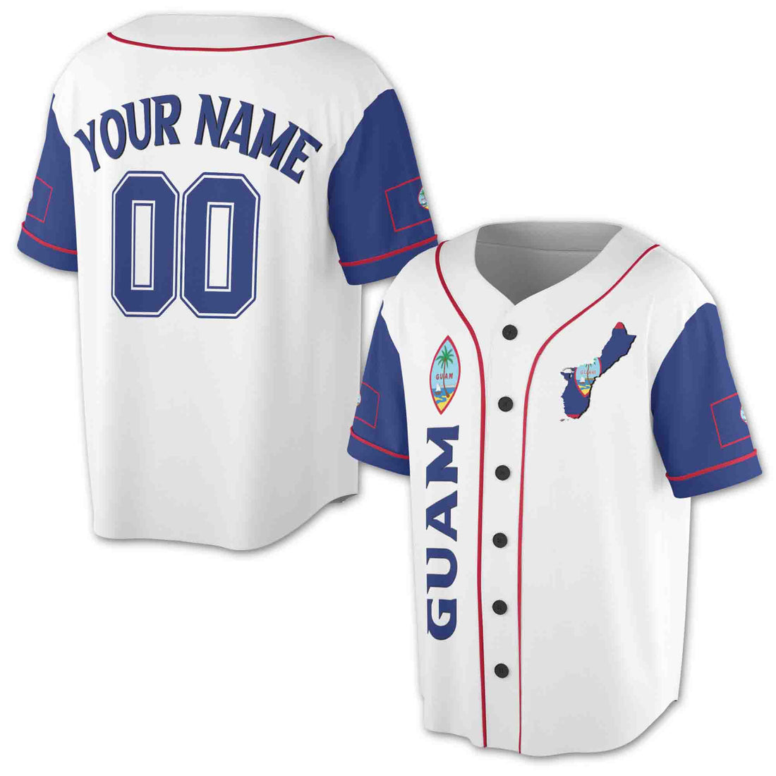 Personalized Name Number Guam Flag Coat Of Arms Baseball Jersey S-5XL