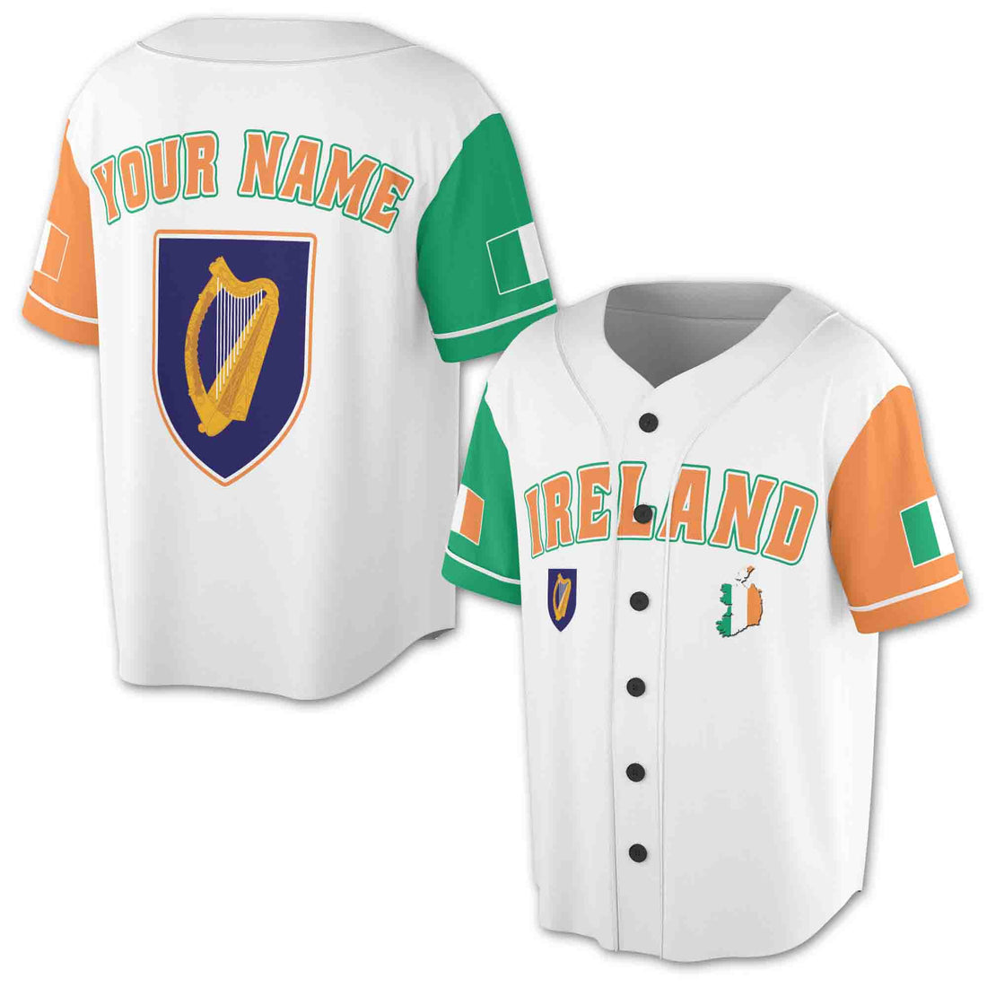 Custom Name Ireland Flag Irish Coat Of Arms Baseball Jersey S-5XL