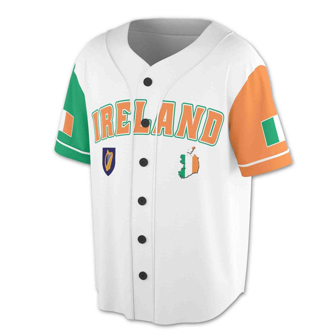 Custom Name Ireland Flag Irish Coat Of Arms Baseball Jersey S-5XL