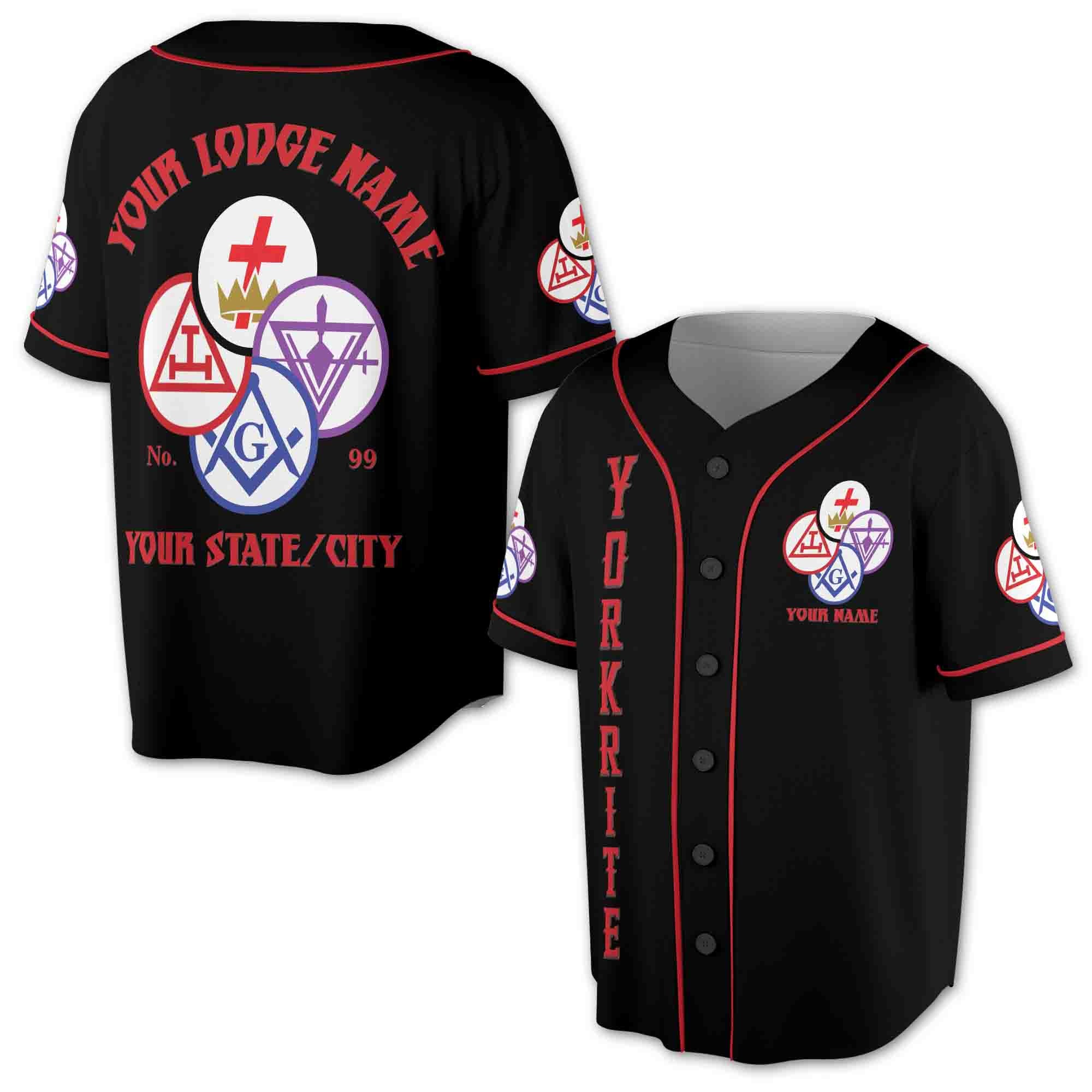 Customize Name Lodge Name York Rite Masonic Freemasonary Freemason Baseball Jersey S-5XL