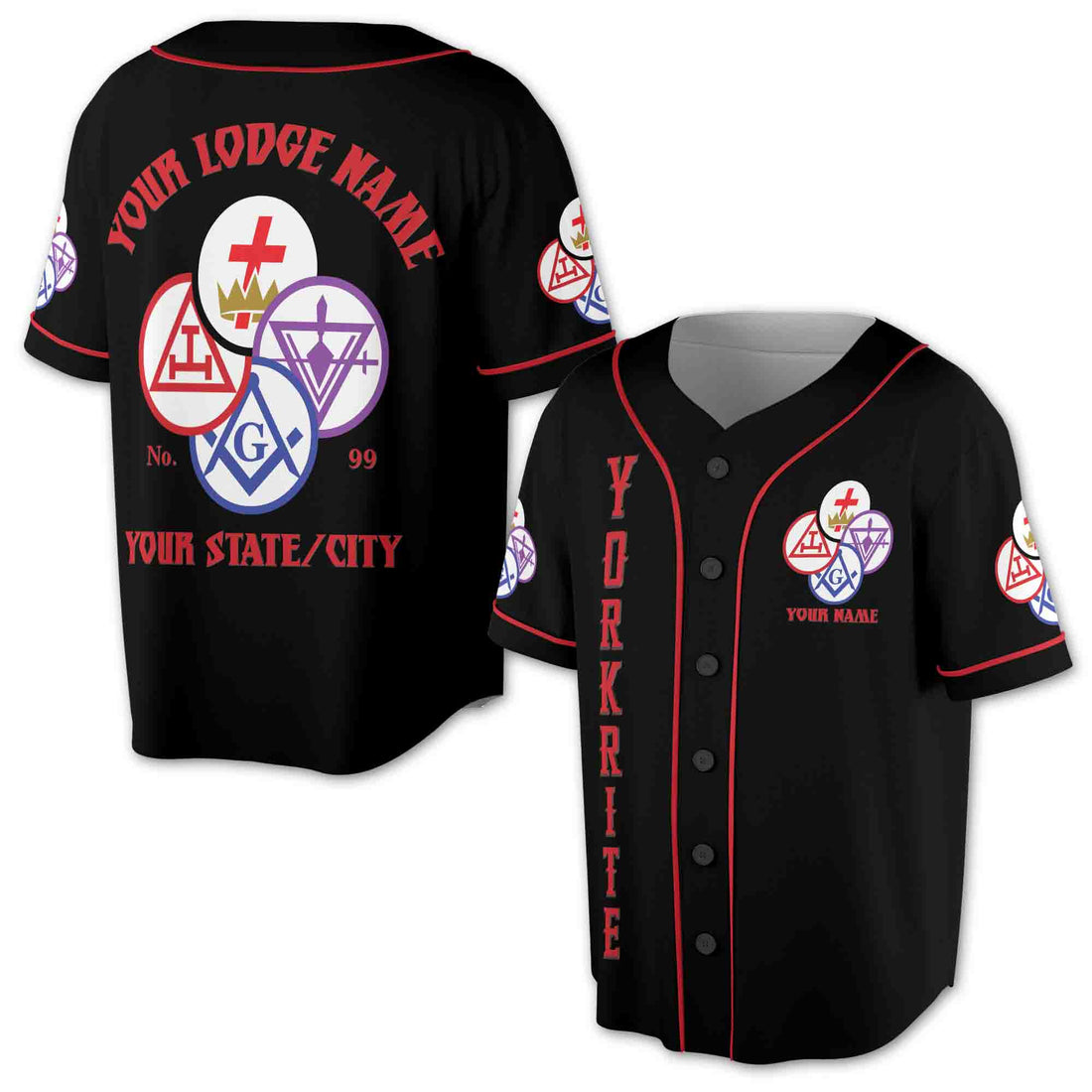 Customize Name Lodge Name York Rite Masonic Freemasonary Freemason Baseball Jersey S-5XL
