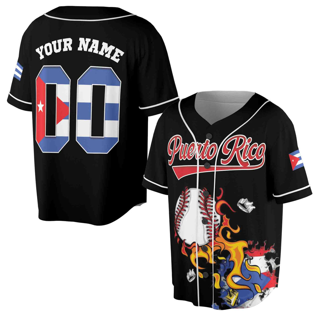 Custom Name Number Baseball Puerto Rico Puerto Rican Flag Baseball Jersey S-5XL