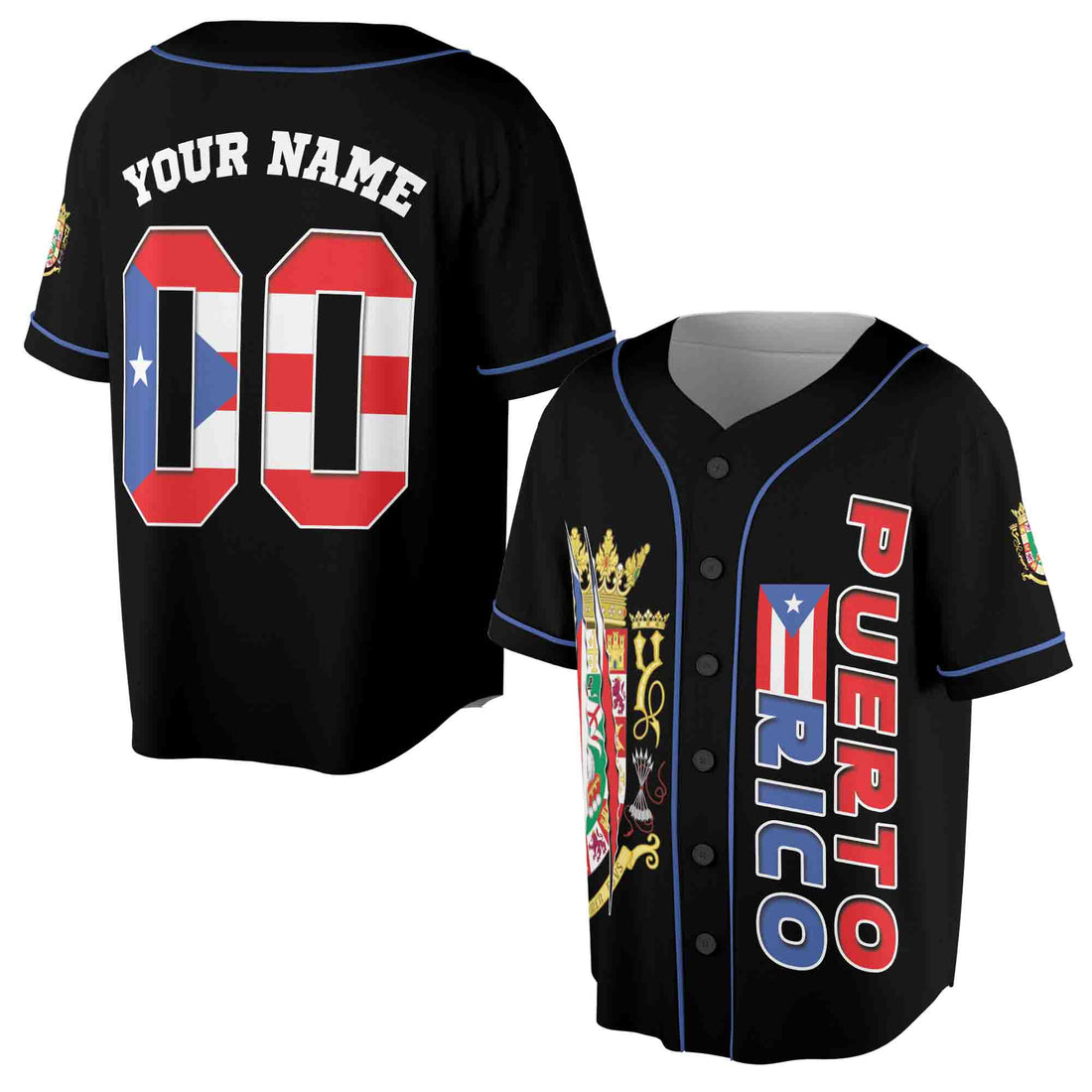 Customize Name Number Puerto Rico Puerto Rican Flag Baseball Jersey S-5XL