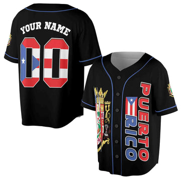 Customize Name Number Puerto Rico Puerto Rican Flag Baseball Jersey S-5XL