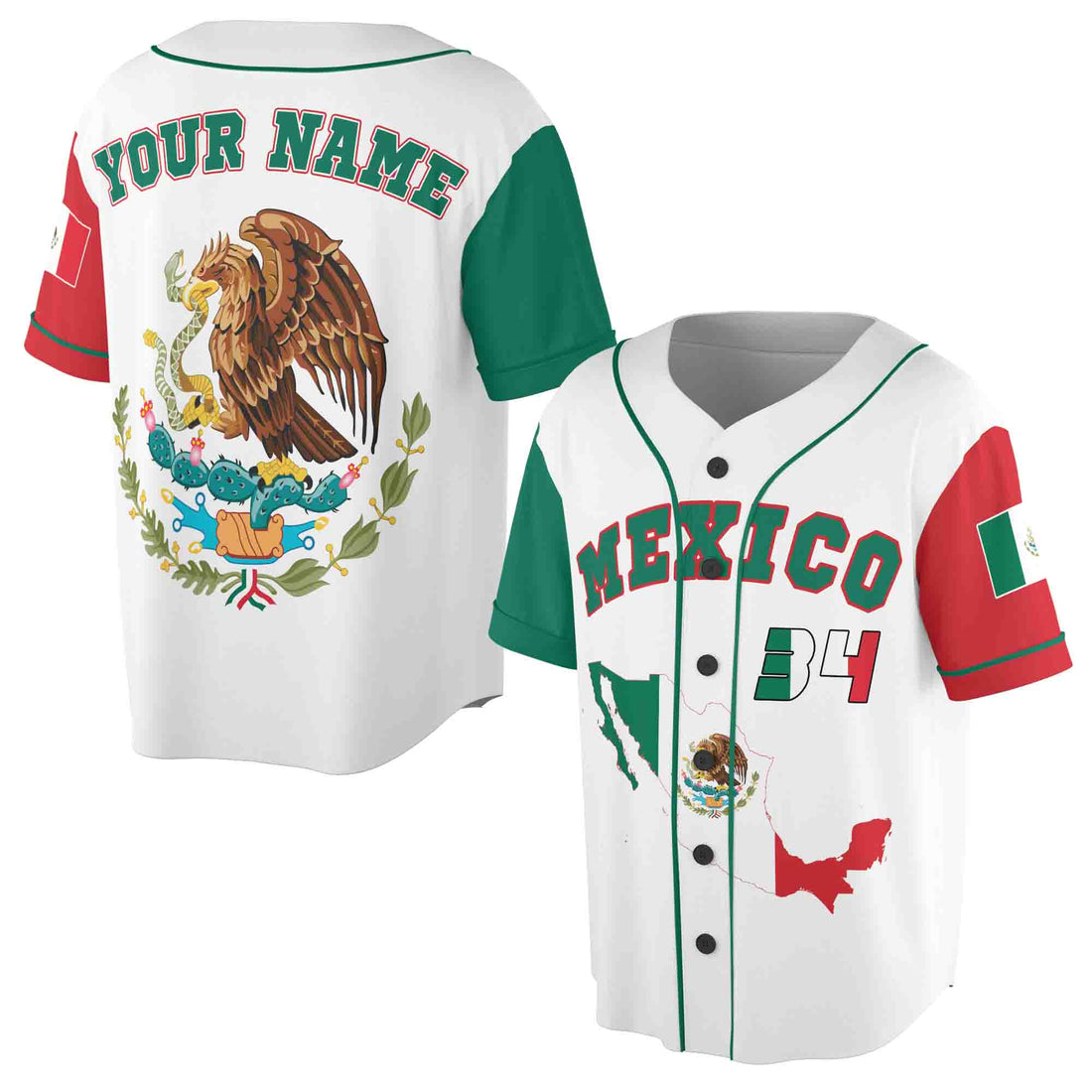 Personalized Name Number Mexico Lover Mexican Flag Baseball Jersey S-5XL