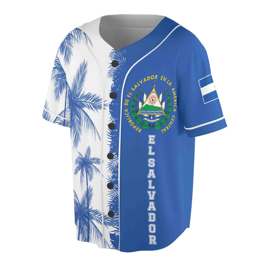 Personalized Name Number Blue Tropical El Salvador Flag Coat Of Arms Baseball Jersey Shirt S-5XL