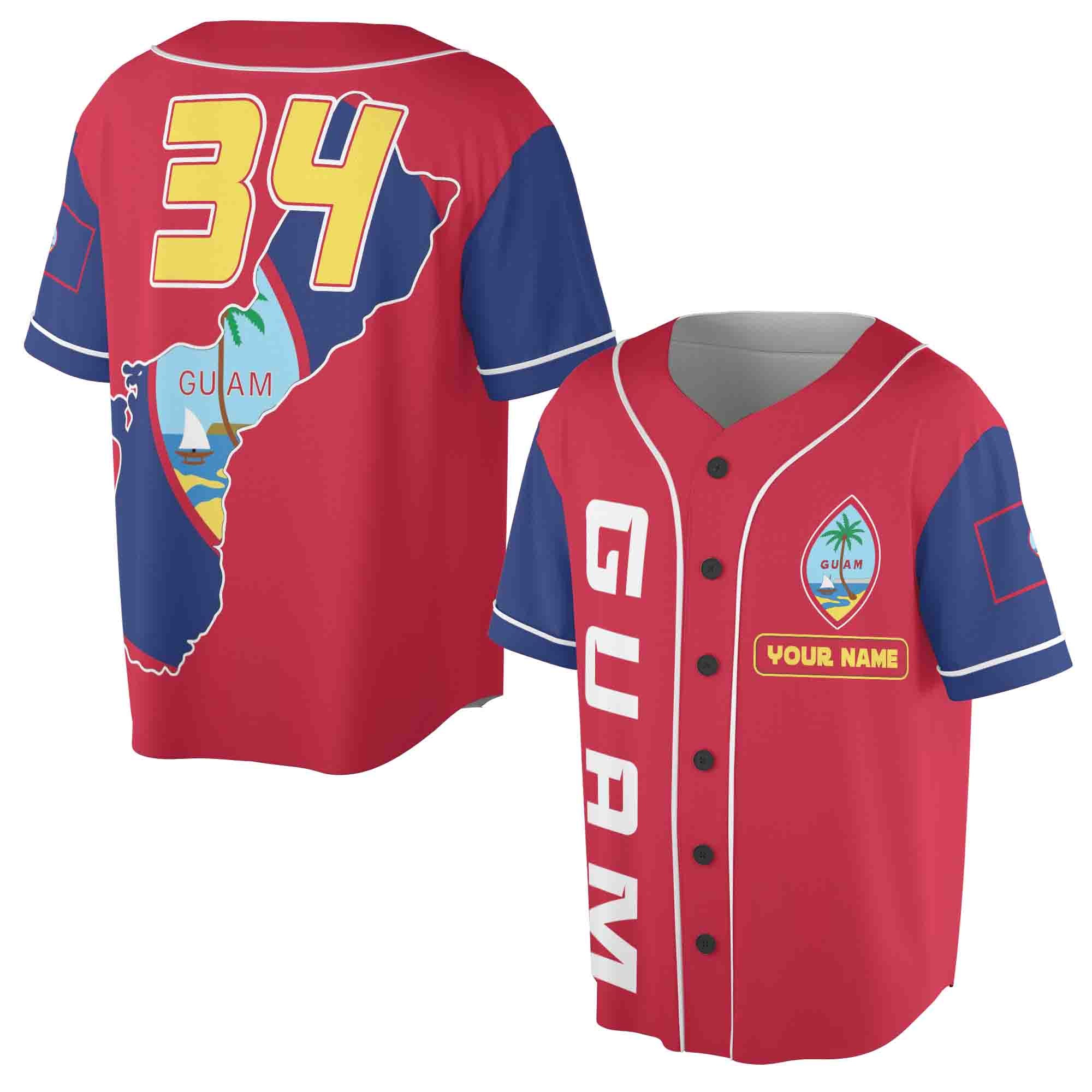 Personalized Name Number Patriotic Guam Flag Coat Of Arms Baseball Jersey S-5XL