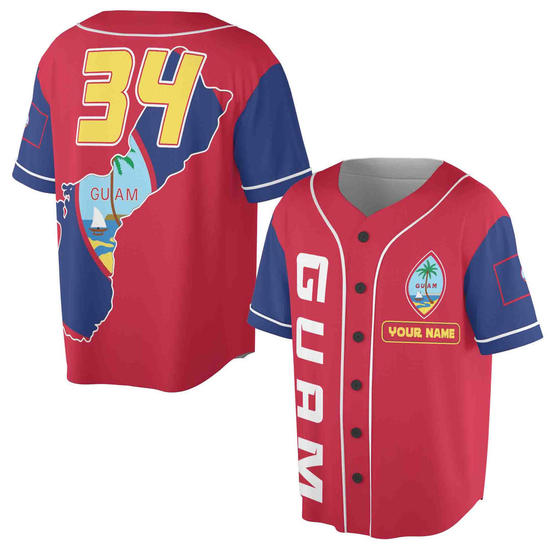 Personalized Name Number Patriotic Guam Flag Coat Of Arms Baseball Jersey S-5XL
