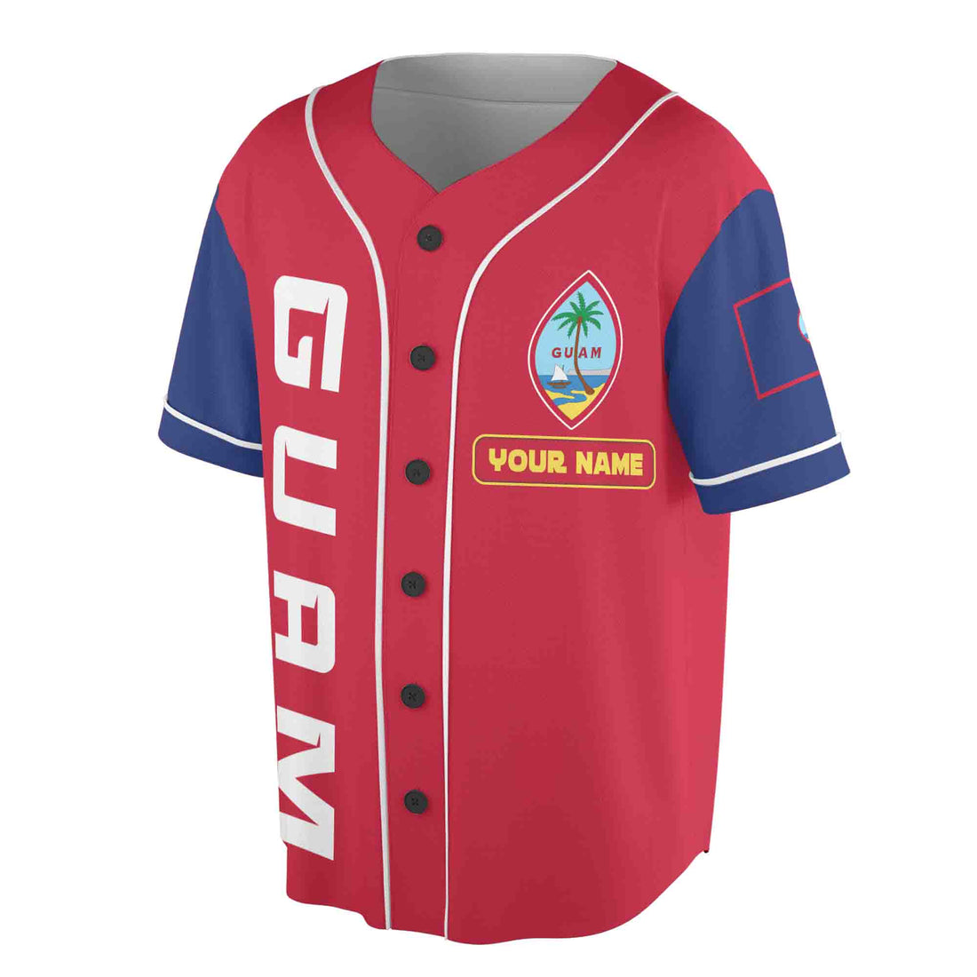 Personalized Name Number Patriotic Guam Flag Coat Of Arms Baseball Jersey S-5XL