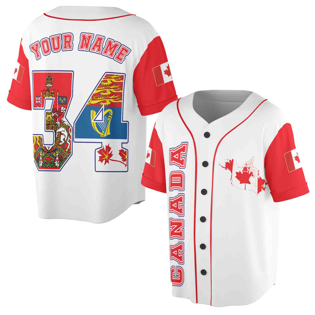 Customize Name Number Canada Flag Coat of Arms Maple Leaves 3D Baseball Jersey Size S-5XL