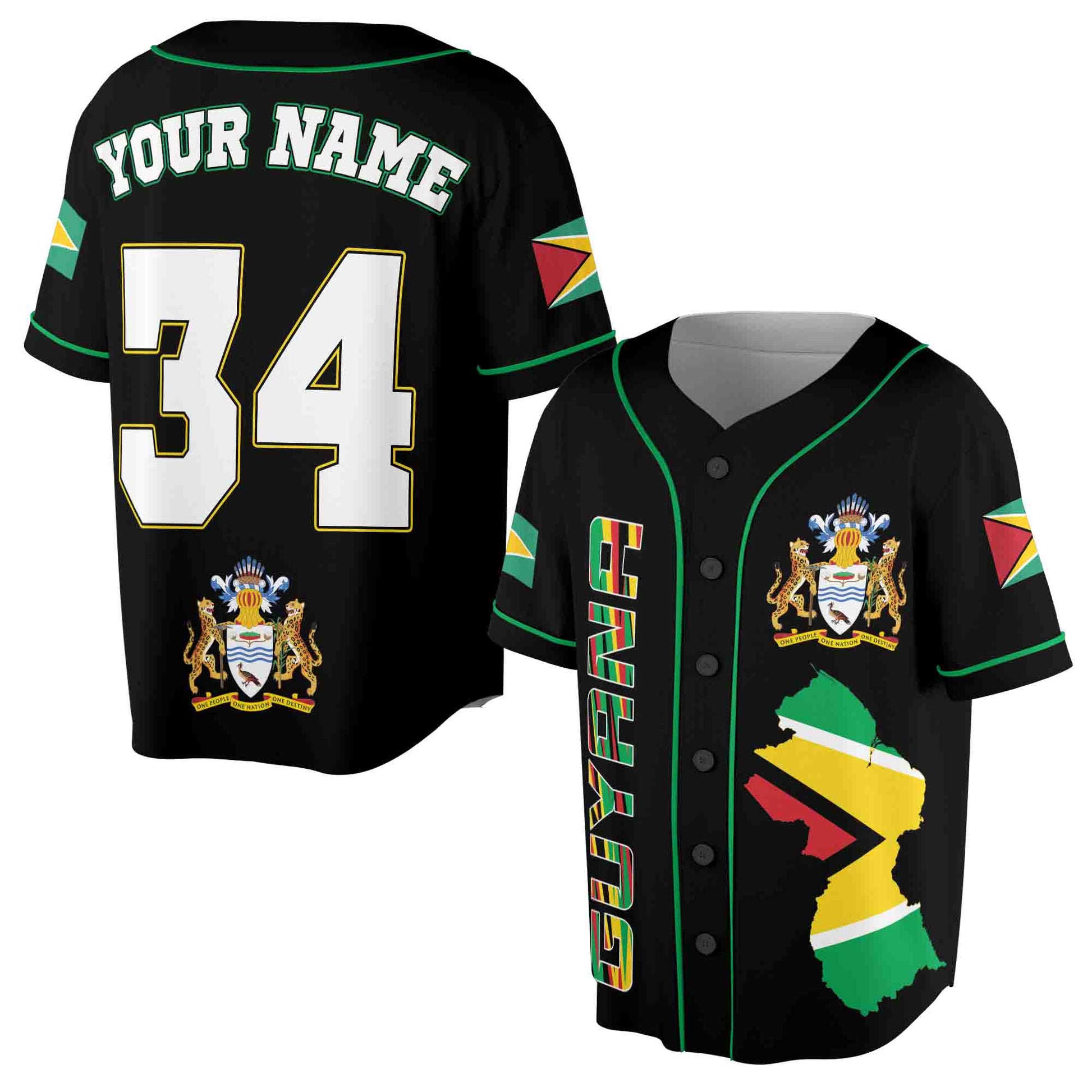 Personalized Name Number Guyana Flag Coat of Arms Baseball Jersey S-5XL